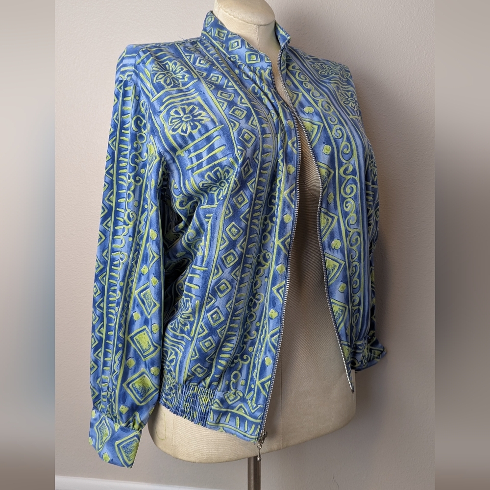 Vintage Geometric Blue and Green Jacket 80s Large